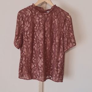 H&M lace floral mauve high neck top Size L